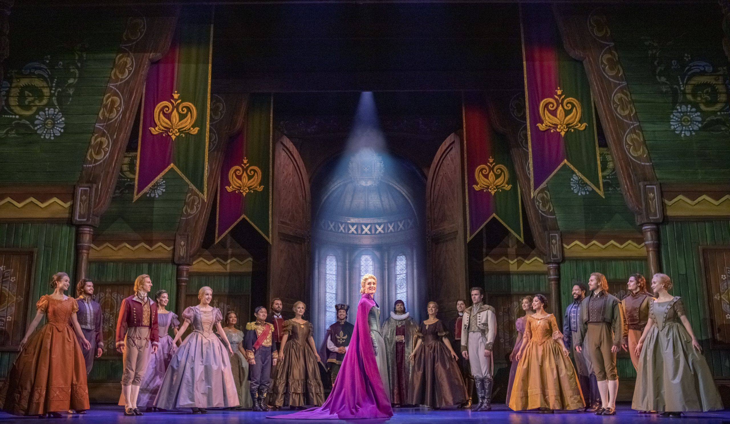 Jemma Rix and the Company of the Australian Production of 'Frozen'. Photography by Lisa Tomasetti.