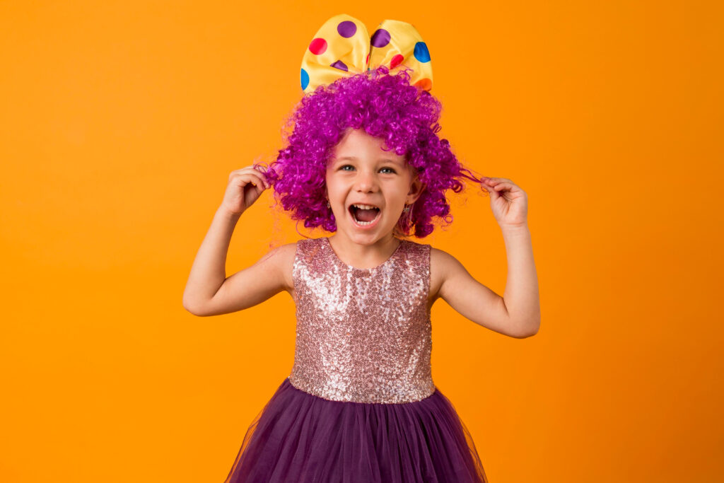 cute girl with clown wig