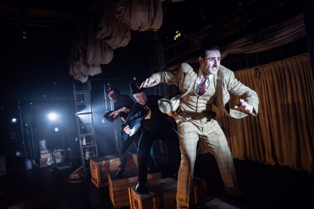 Jackson McGovern Charlie Cousins and Sorab Kaikobad in The 39 Steps credit Cameron Grant